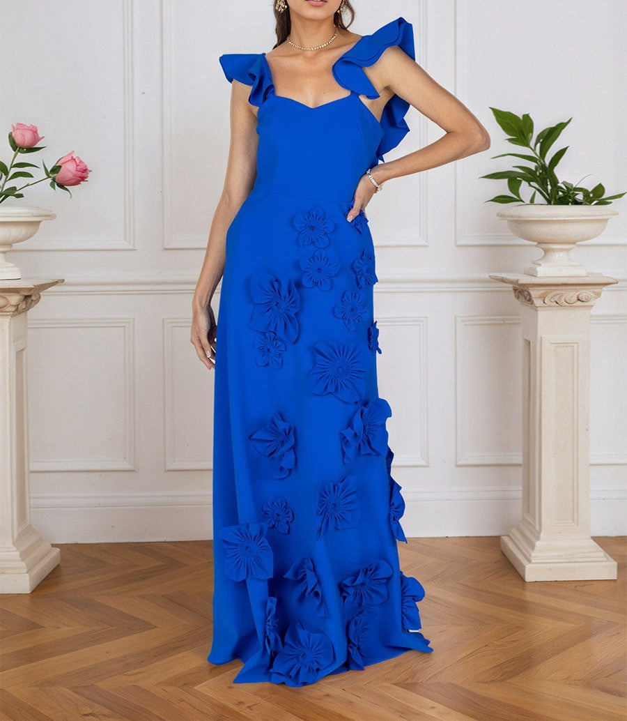 Lilac 3D Floral Sheath Formal Gown with Ruffle Sleeves