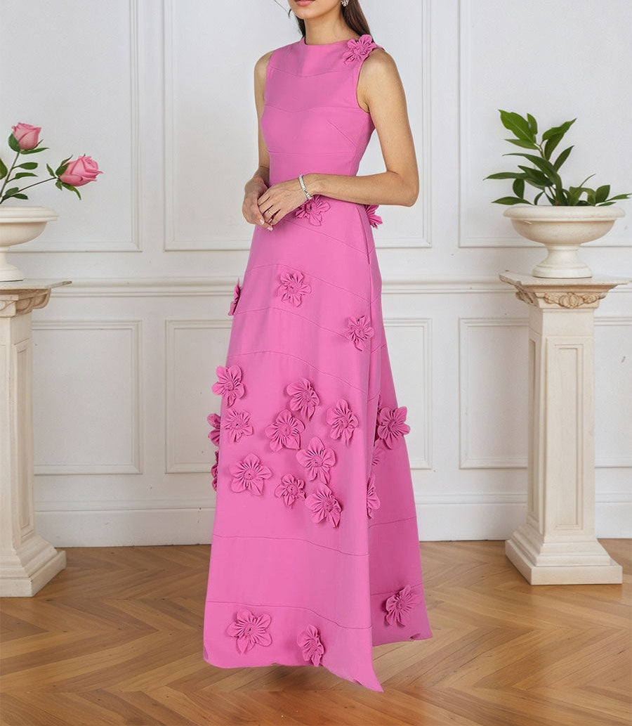 Lavender Boat Neck Formal Gown with Cascading 3D Flowers