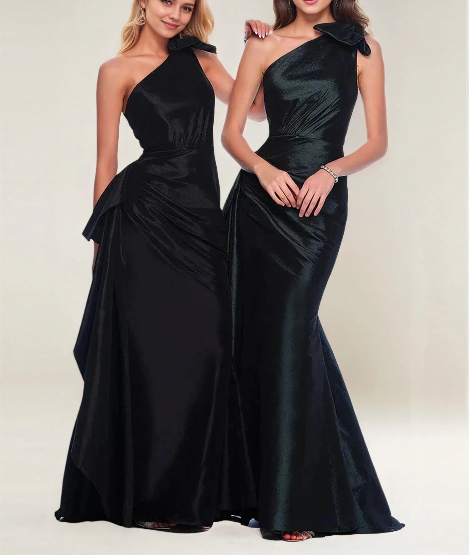Sheath One Shoulder Sleeveless Bow Floor-Length Fitted Dress