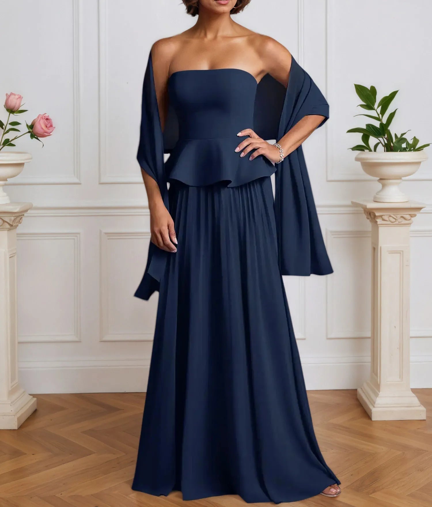 A-Line Off The Shoulder Sleeveless Pleated Chiffon Dress With Cascading Ruffles