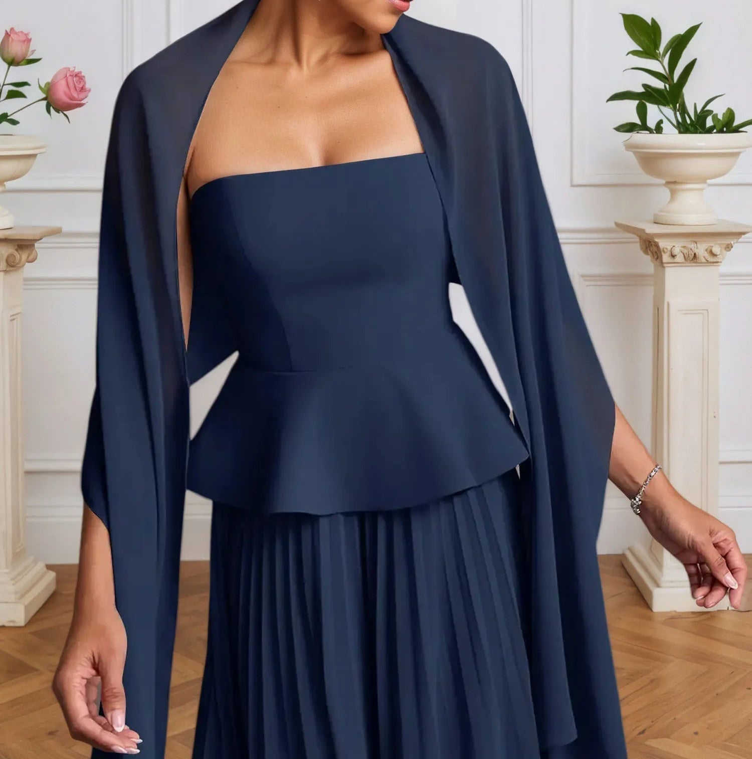A-Line Off The Shoulder Sleeveless Pleated Chiffon Dress With Cascading Ruffles