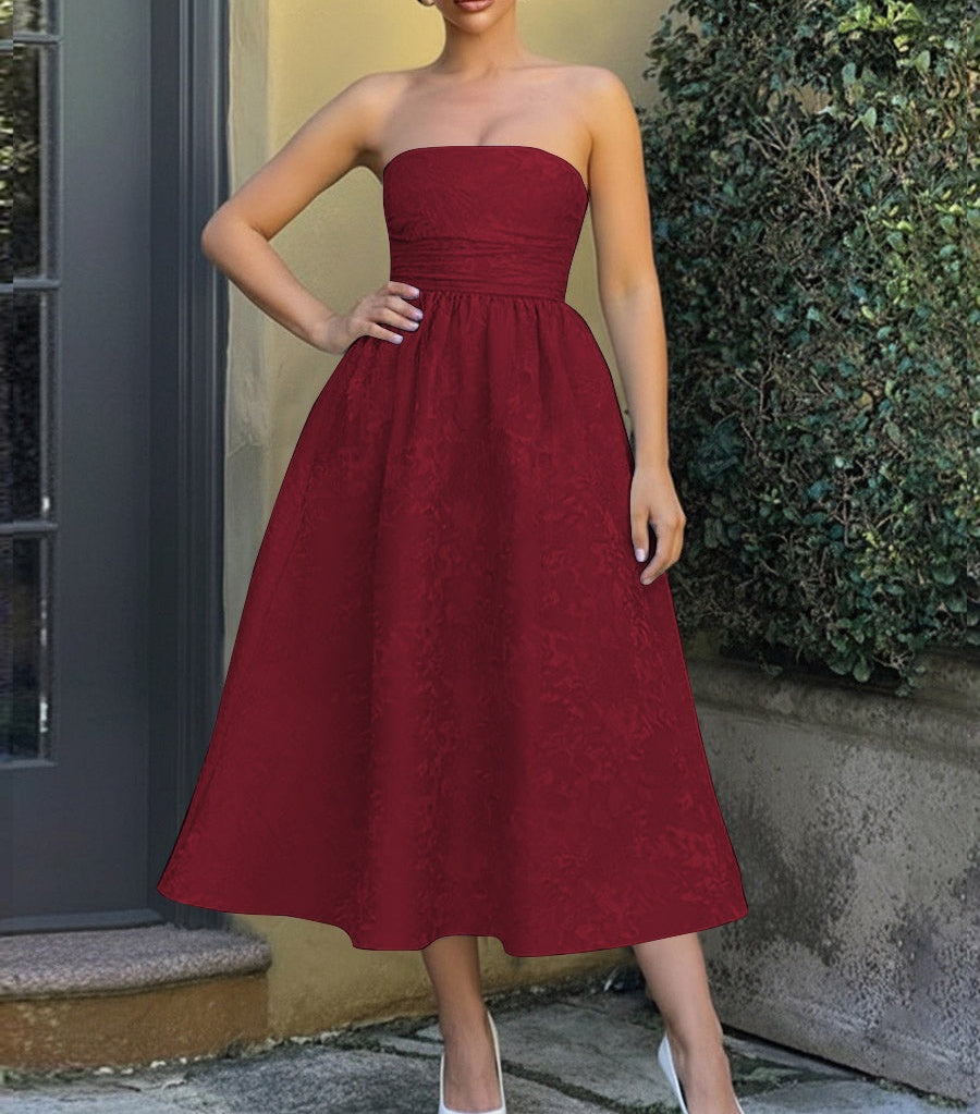 Jacquard Sleeveless Midi Prom Dresses Ball Gown