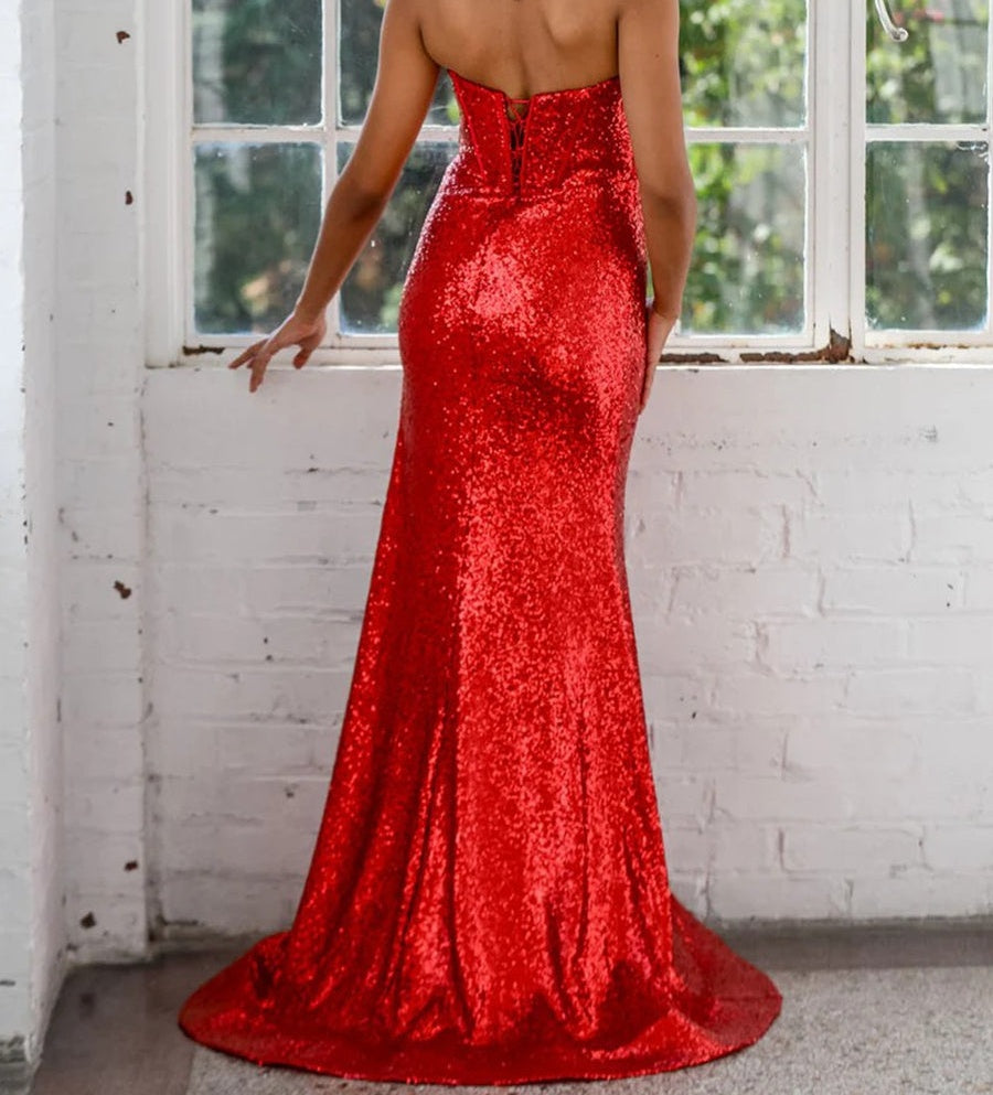 Sparkly Sequin Sweetheart Strapless Mermaid/Trumpet Long Prom Dresses