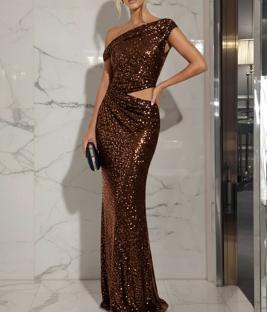 Mermaid/Trumpet Off-Shoulder Sequin Cut-Out Floor-Length Formal Evening Dresses