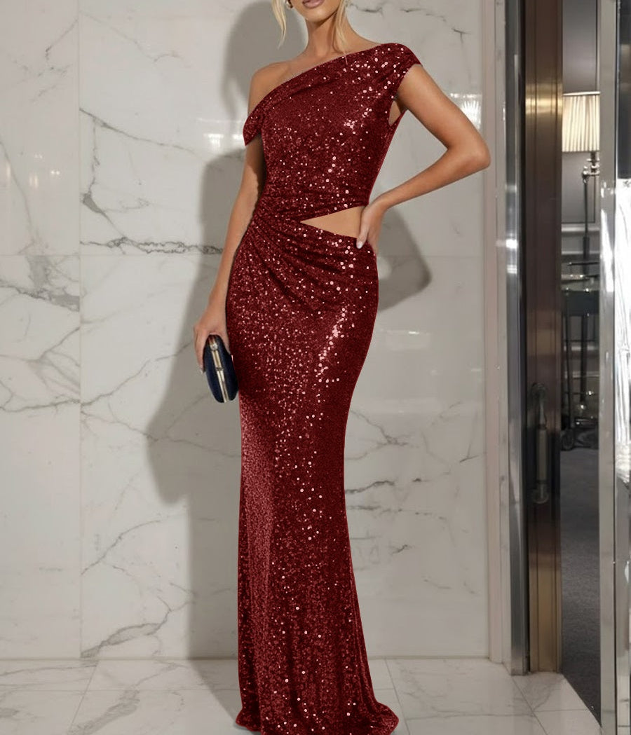 Mermaid/Trumpet Off-Shoulder Sequin Cut-Out Floor-Length Formal Evening Dresses