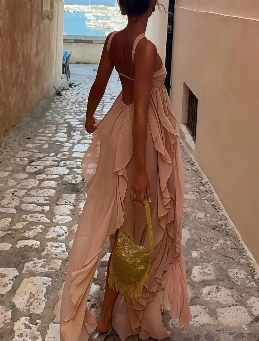 A-Line/Princess Convertible Ruffle Floor-Length Wedding Guest Dresses