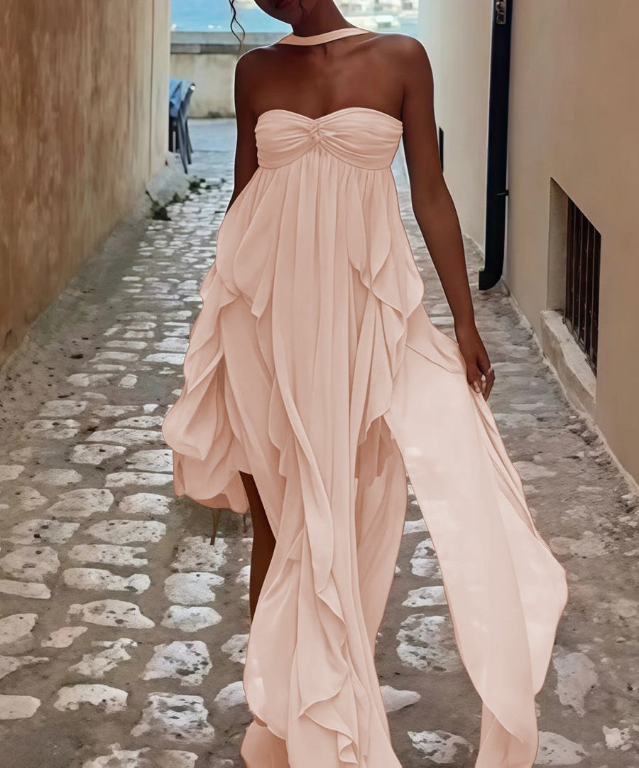 A-Line/Princess Convertible Ruffle Floor-Length Wedding Guest Dresses