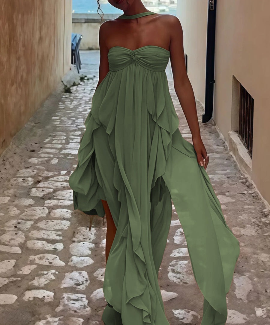 A-Line/Princess Convertible Ruffle Floor-Length Wedding Guest Dresses