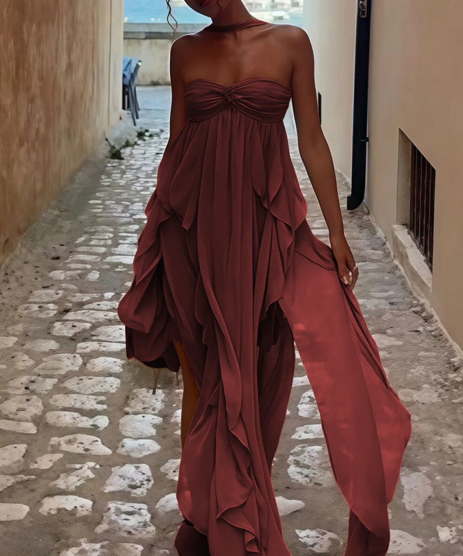 A-Line/Princess Convertible Ruffle Floor-Length Wedding Guest Dresses