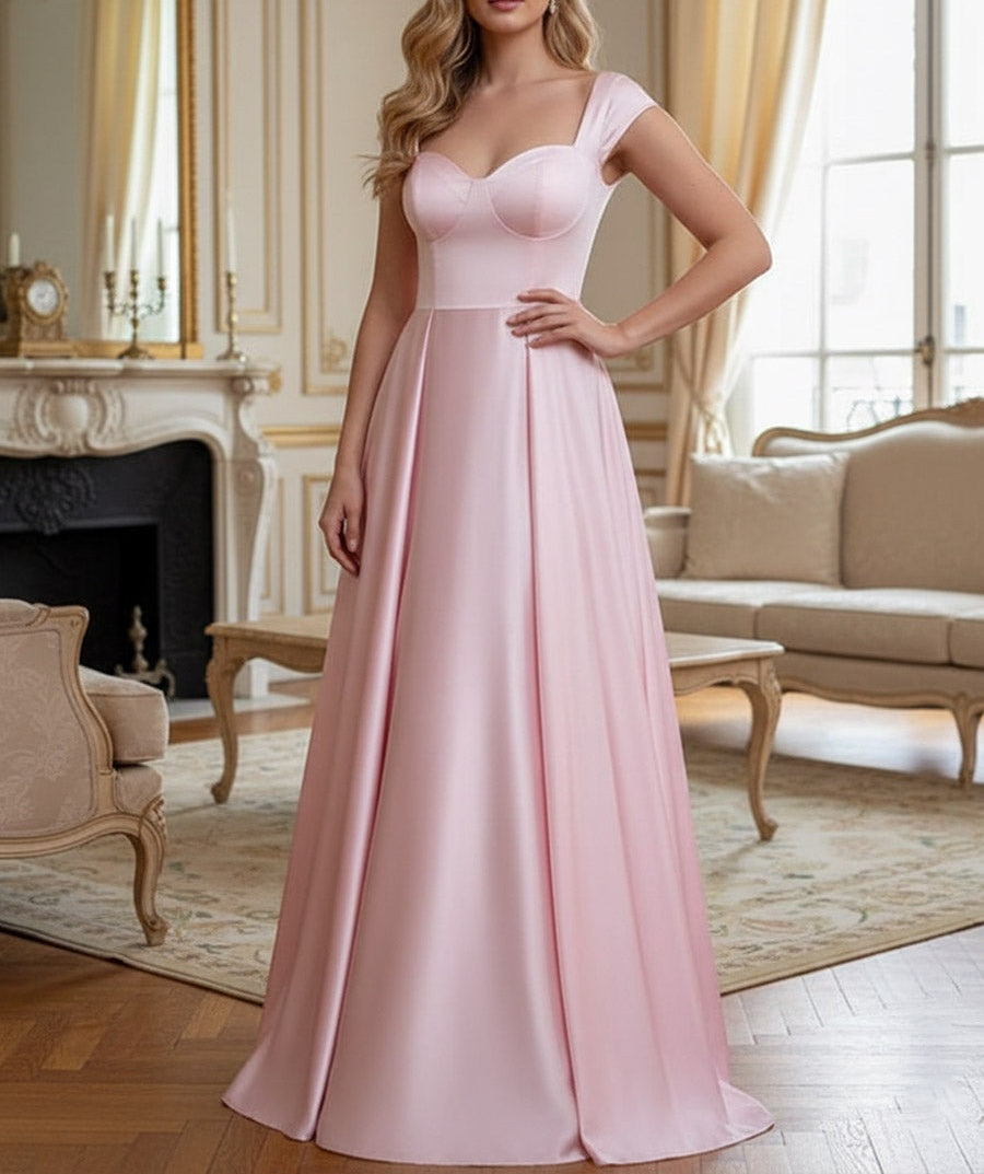 A-Line/Princess Satin Sweetheart Neck Floor-Length Corset Prom Dresses Birthday Gown
