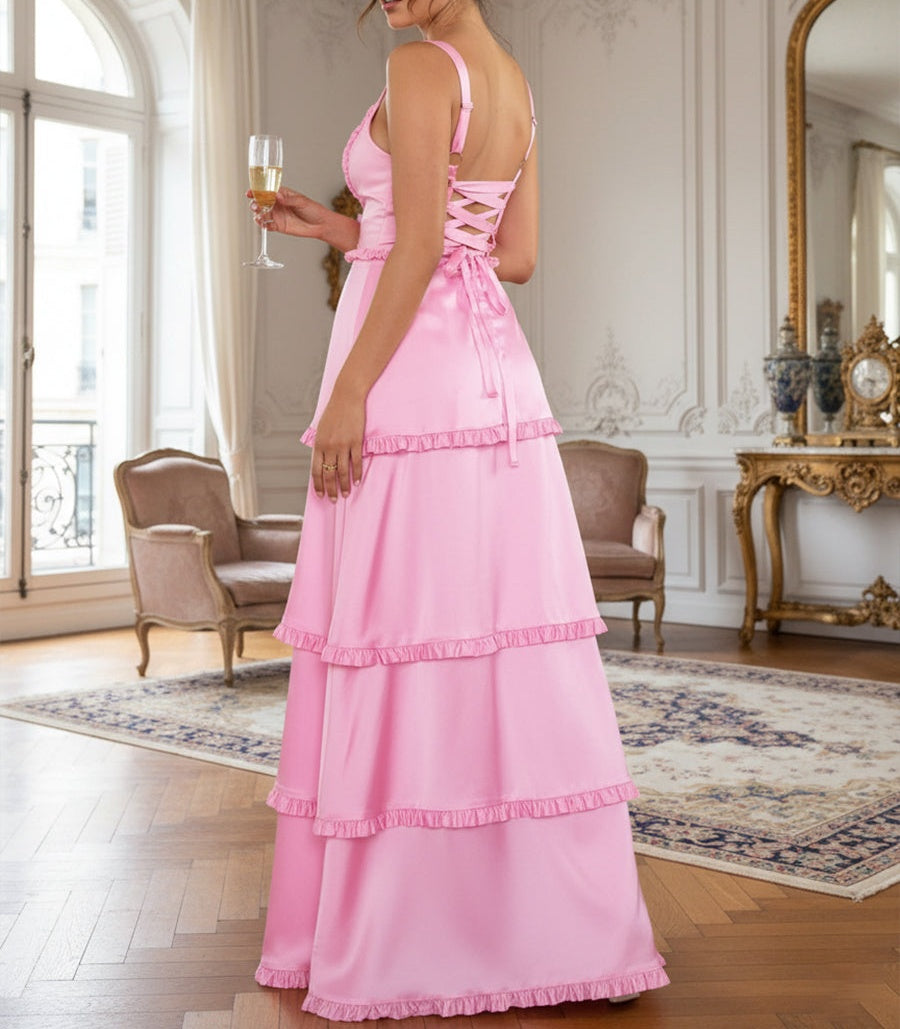Sheath/Column Floor-Length Wedding Guest Dresses with Tiered Ruffles H Sheath/Column Floor-Length Wedding Guest Dresses with Tiered Ruffles H