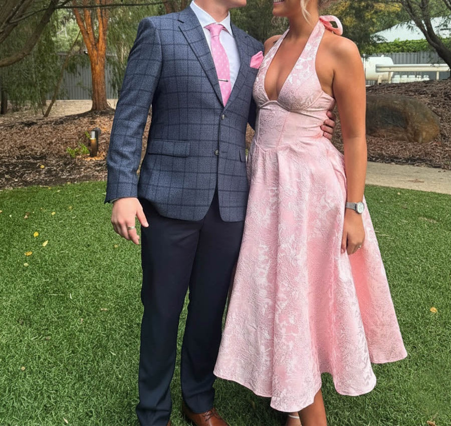 Vintage Jacquard Halter Midi Prom Dresses for Women with A Line Hem