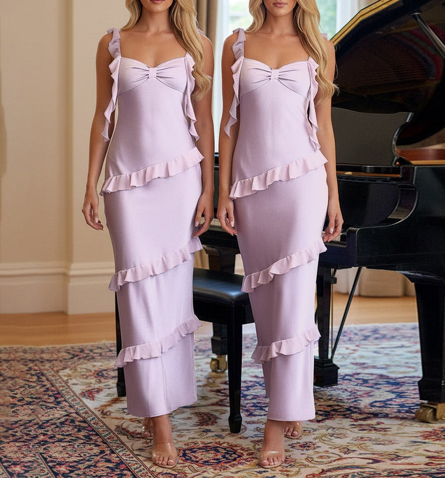 Mermaid Ruffle Floor-Length Prom Dresses with Flutter Sleeve