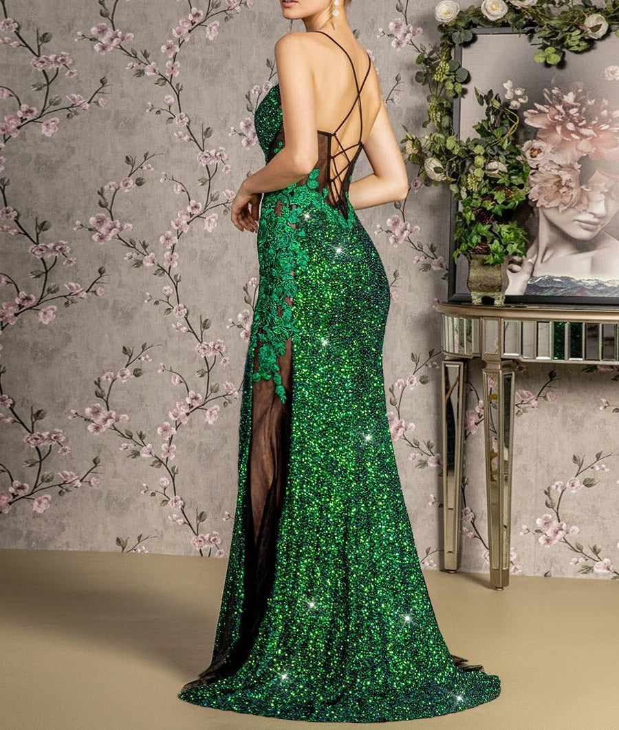 Mermaid Spaghetti Strap Sparkly Floor-Length Prom Dresses with Sequin