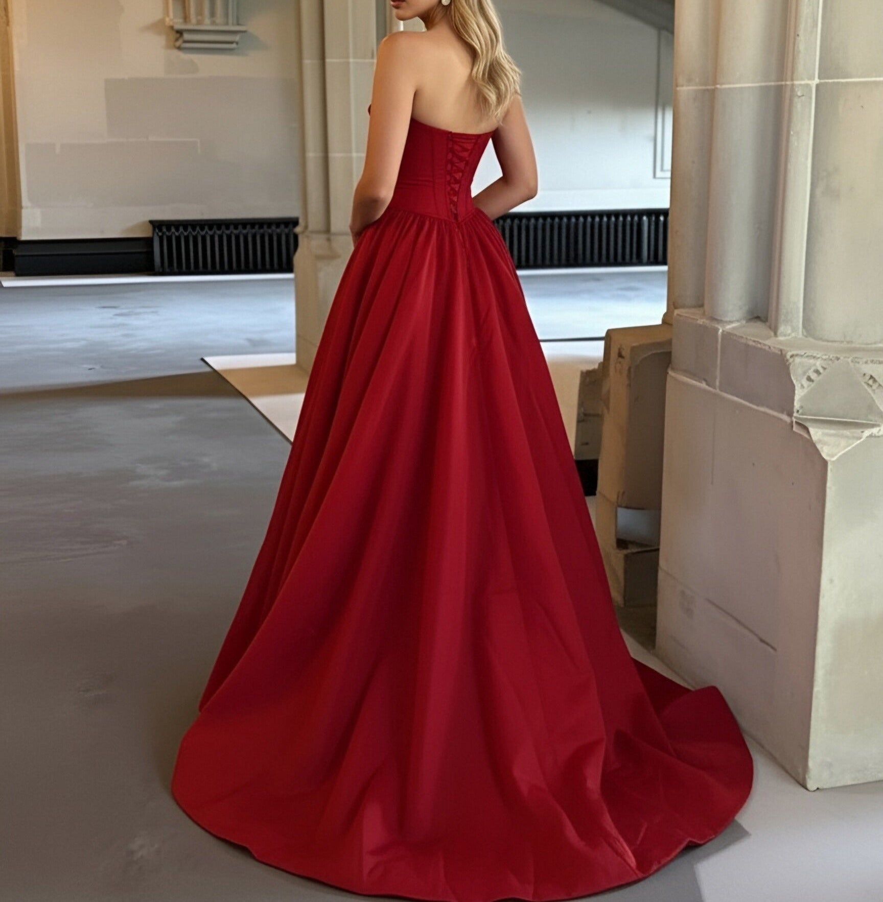 A-Line/Princess Satin Sweetheart Neck Floor-Length Corset Prom Dresses with Sequin