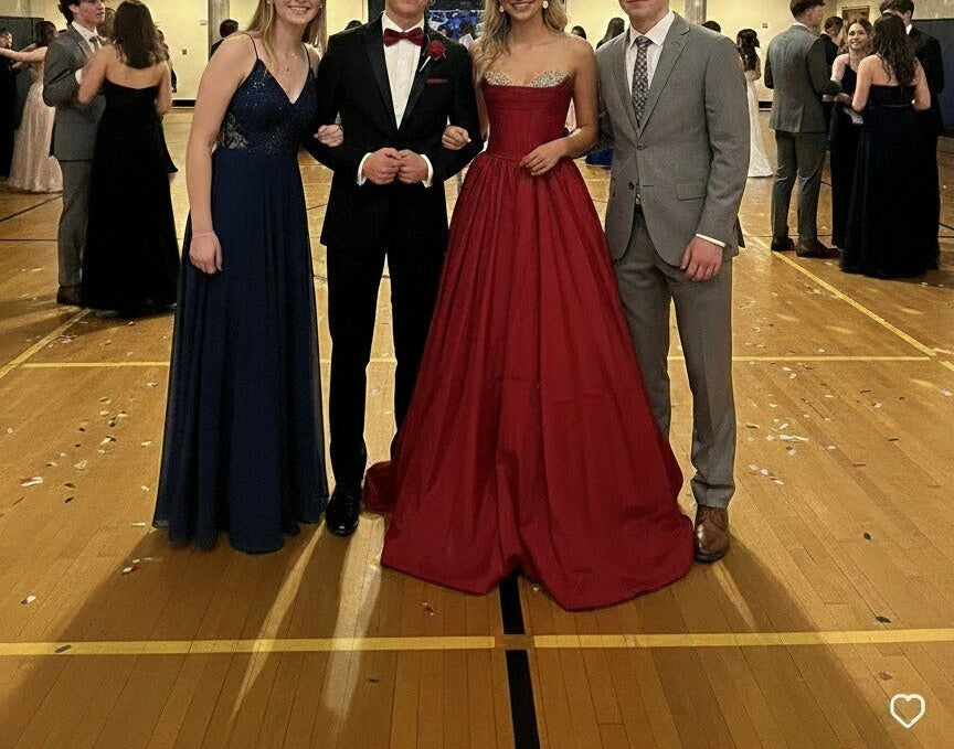 A-Line/Princess Satin Sweetheart Neck Floor-Length Corset Prom Dresses with Sequin