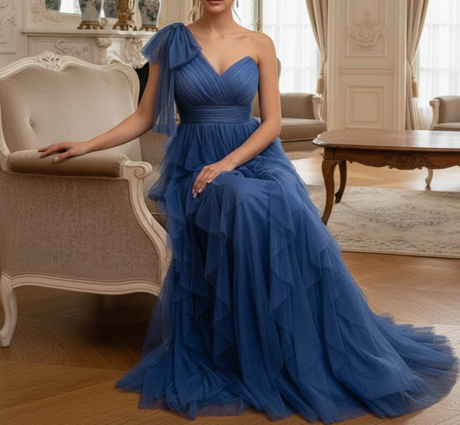 A-Line/Princess Ruffle One Shoulder Floor-Length Bridesmaid Dresses with Slit