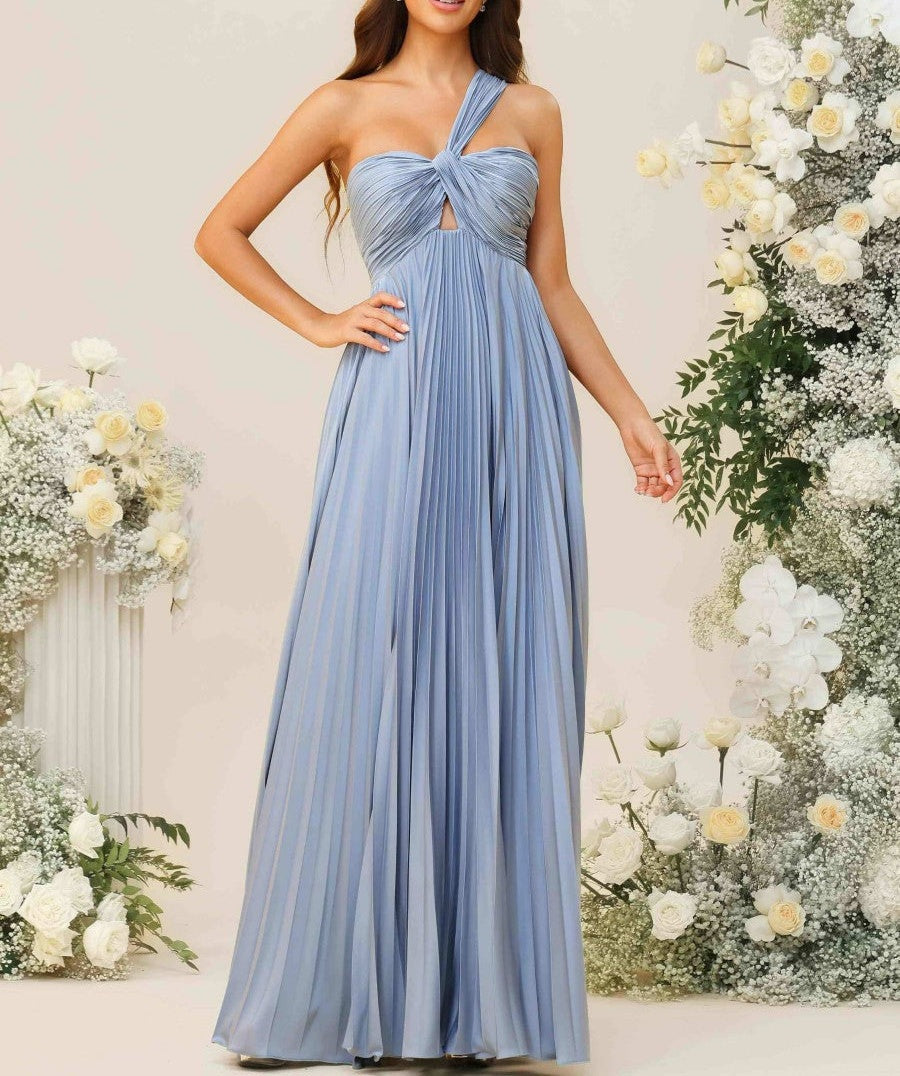 A-Line/Princess One Shoulder Pleated Asymmetrical Floor-Length Bridesmaid Dresses
