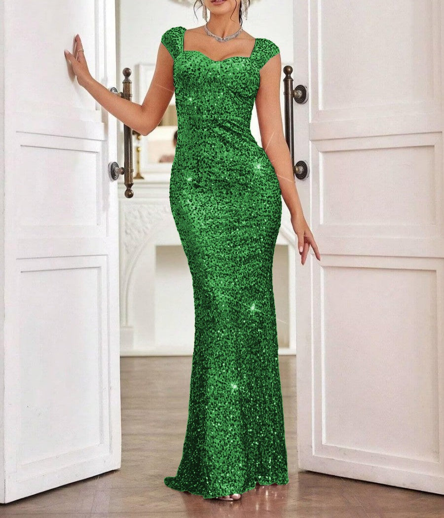 Sheath/Column Cap Sleeve Floor-Length Formal Dresses with Sparkly Sequ Sheath/Column Cap Sleeve Floor-Length Formal Dresses with Sparkly Sequ