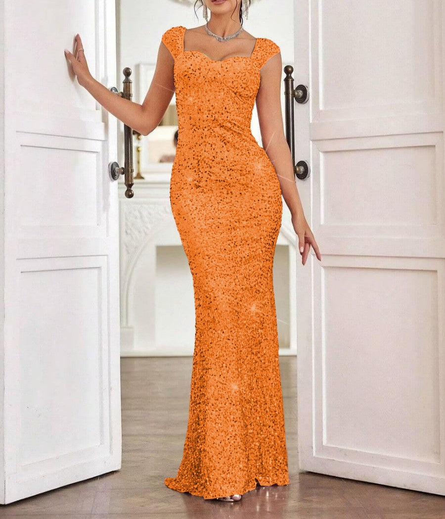 Sheath/Column Cap Sleeve Floor-Length Formal Dresses with Sparkly Sequin Sheath/Column Cap Sleeve Floor-Length Formal Dresses with Sparkly Sequin