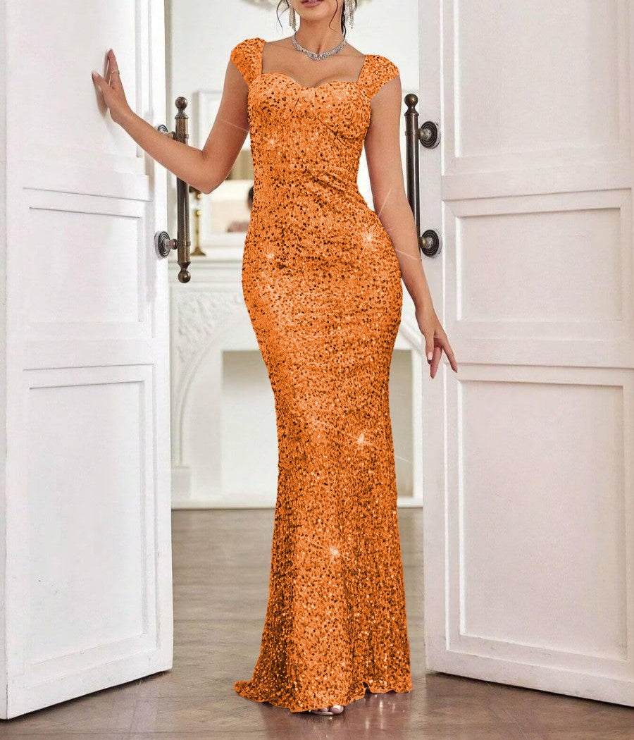 walker edison dresser Sheath/Column Cap Sleeve Floor-Length Formal Dresses with Sparkly Sequ