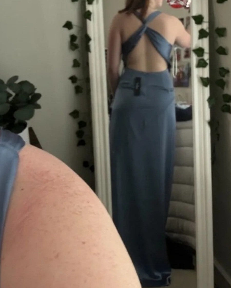 A-Line/Princess V-Neck Floor-Length Formal Wedding Guest Dresses with Satin