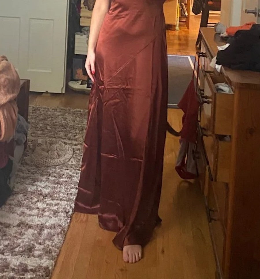 A-Line/Princess V-Neck Floor-Length Formal Wedding Guest Dresses with Satin