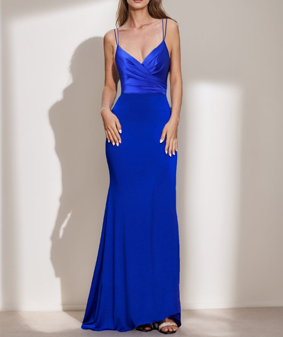 Trumpet/Mermaid Spaghetti Straps Floor-Length Ruched Formal Dresses with Ruffles