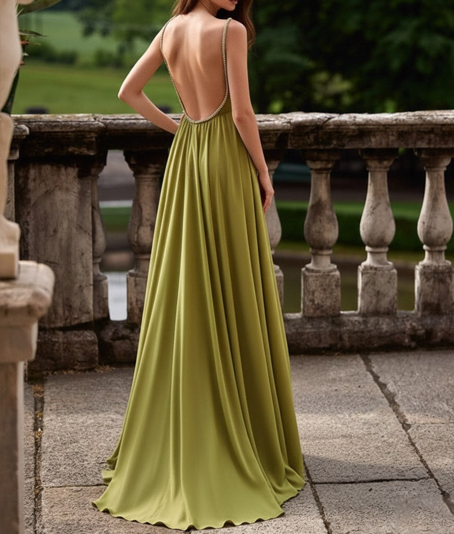 Mermaid Satin Sleeveless Floor-Length Prom Dresses with Side Slit
