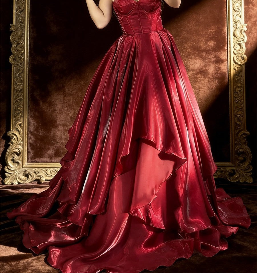 Vintage A-Line/Princess Organza Sweetheart Tiered Floor-Length Prom Dresses