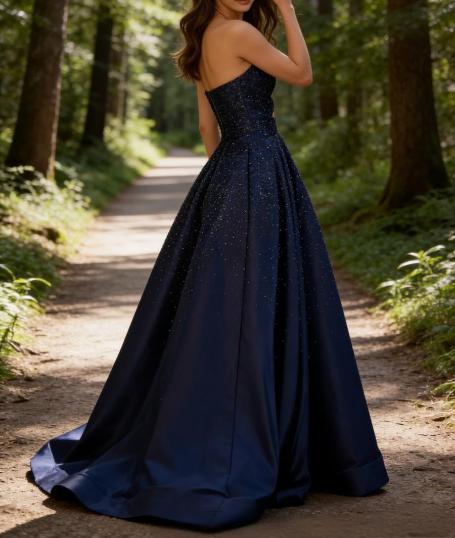 Strapless Cut-Out Beading Princess Long Prom Dresses Sweetheart Ball Gown