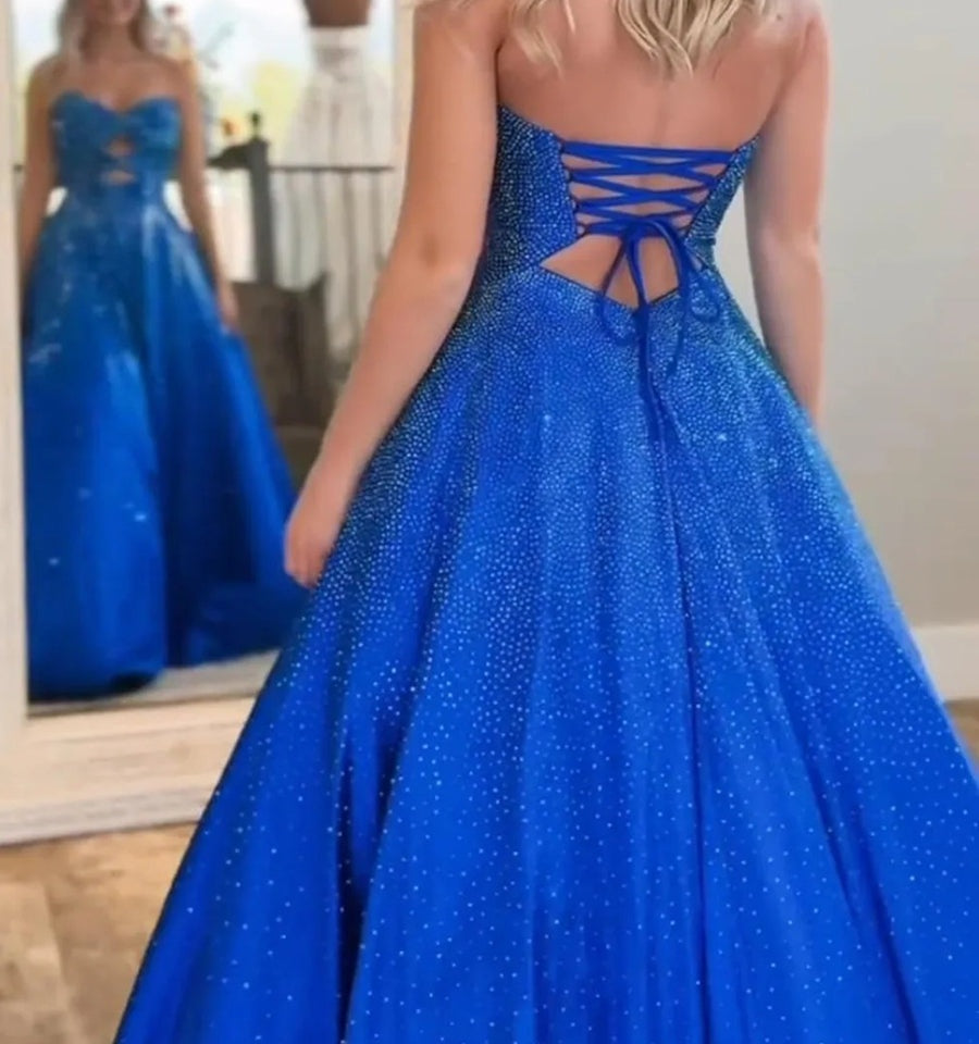 Strapless Cut-Out Beading Princess Long Prom Dresses Sweetheart Ball Gown