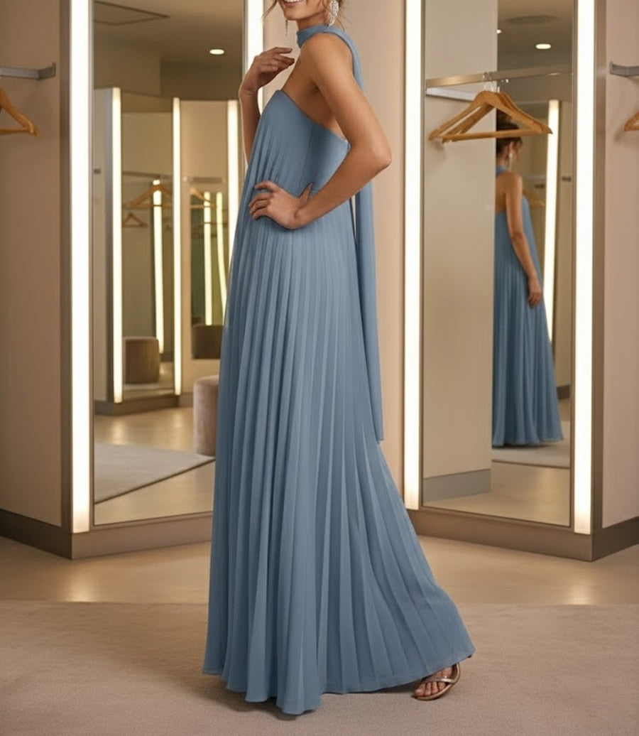 Sheath/Column Strapless Pleated Chiffon Floor-Length Formal Dresses with Scarf