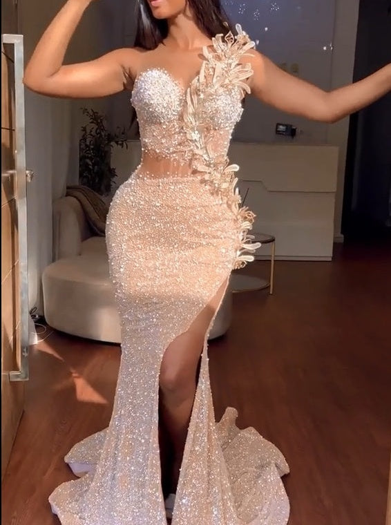 ombreprom Sweetheart Mermaid Sequins Prom Dress Long With Slit