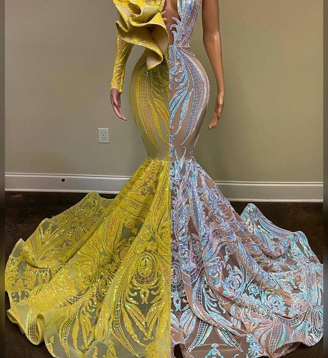 Amazing V-Neck One Shoulder Long Sleeve Long Mermaid Prom Dress