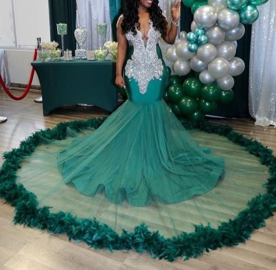 Fabulous V-neck Sleeveless Mermaid Evening Prom Dresses