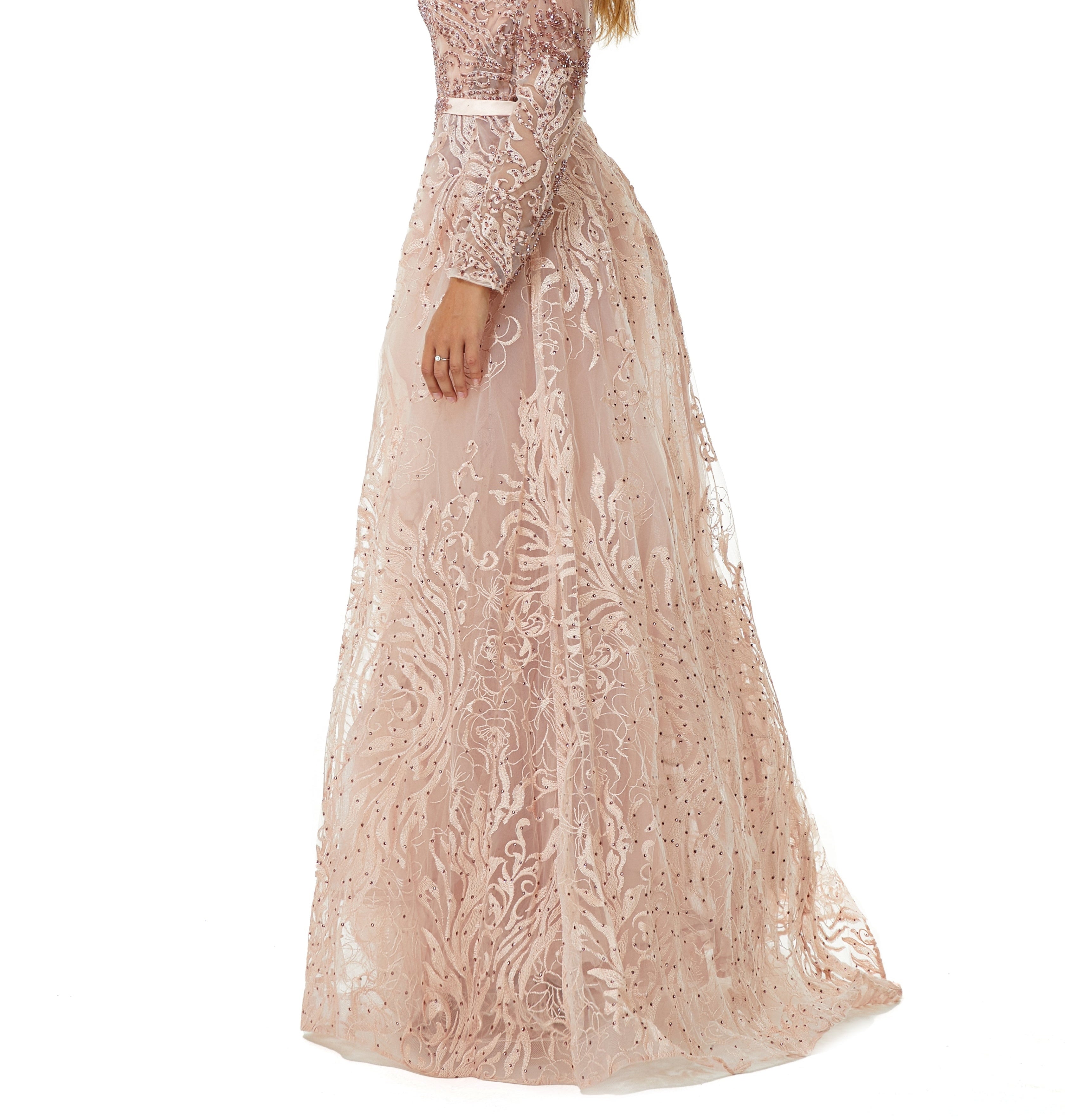 ombreprom Design | Sparkle Beaded Mermaid Long sleeves Prom Dresses with Overskirt