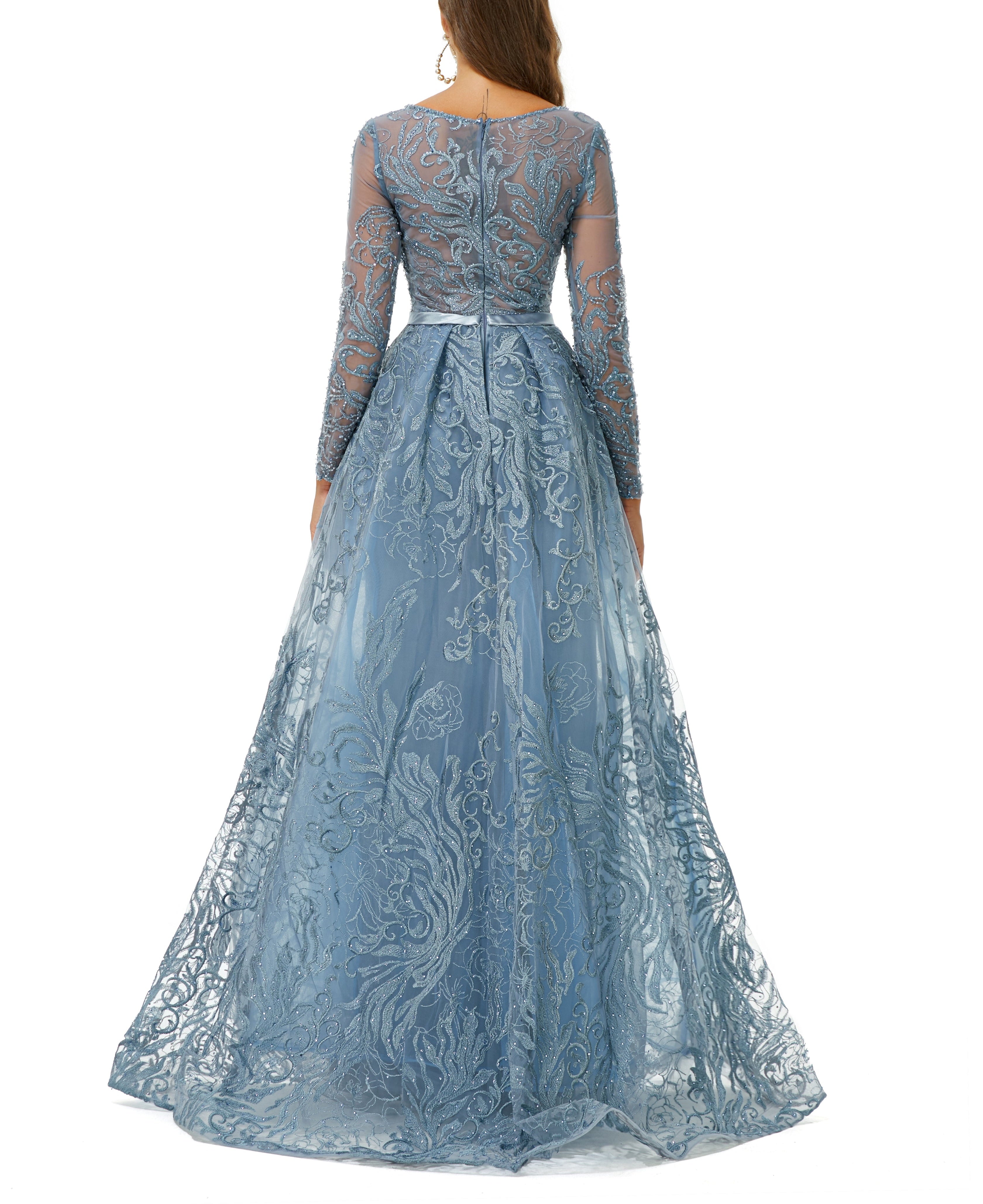 ombreprom Design | Sparkle Beaded Mermaid Long sleeves Prom Dresses with Overskirt