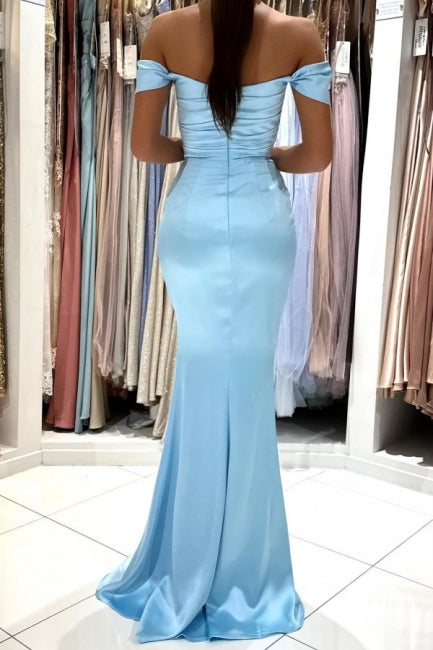 ombreprom Chic Long Sky Blue Sleeveless Prom Dress With Slit Off-the-shoulder Mermaid