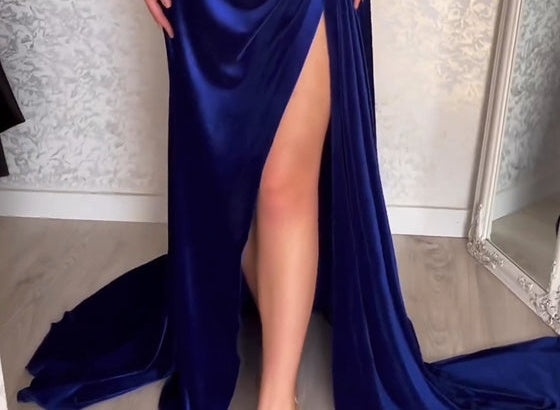 Fabulous Strapless Royal Blue Split From A-line Satin Evening Prom Dresses