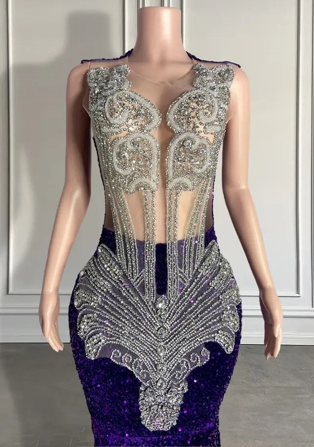 Sequined Sleeveless Mermaid Prom Dress with Beadings