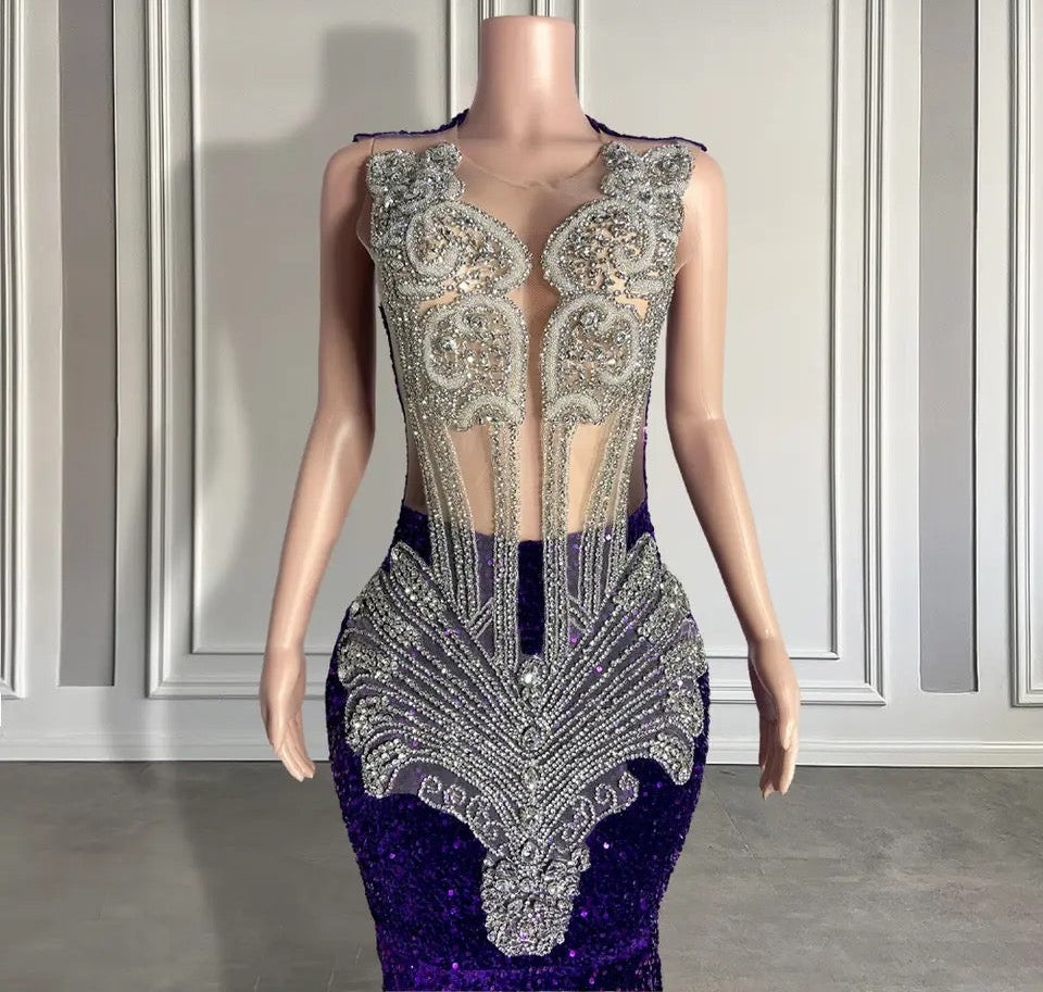 Sequined Sleeveless Mermaid Prom Dress with Beadings