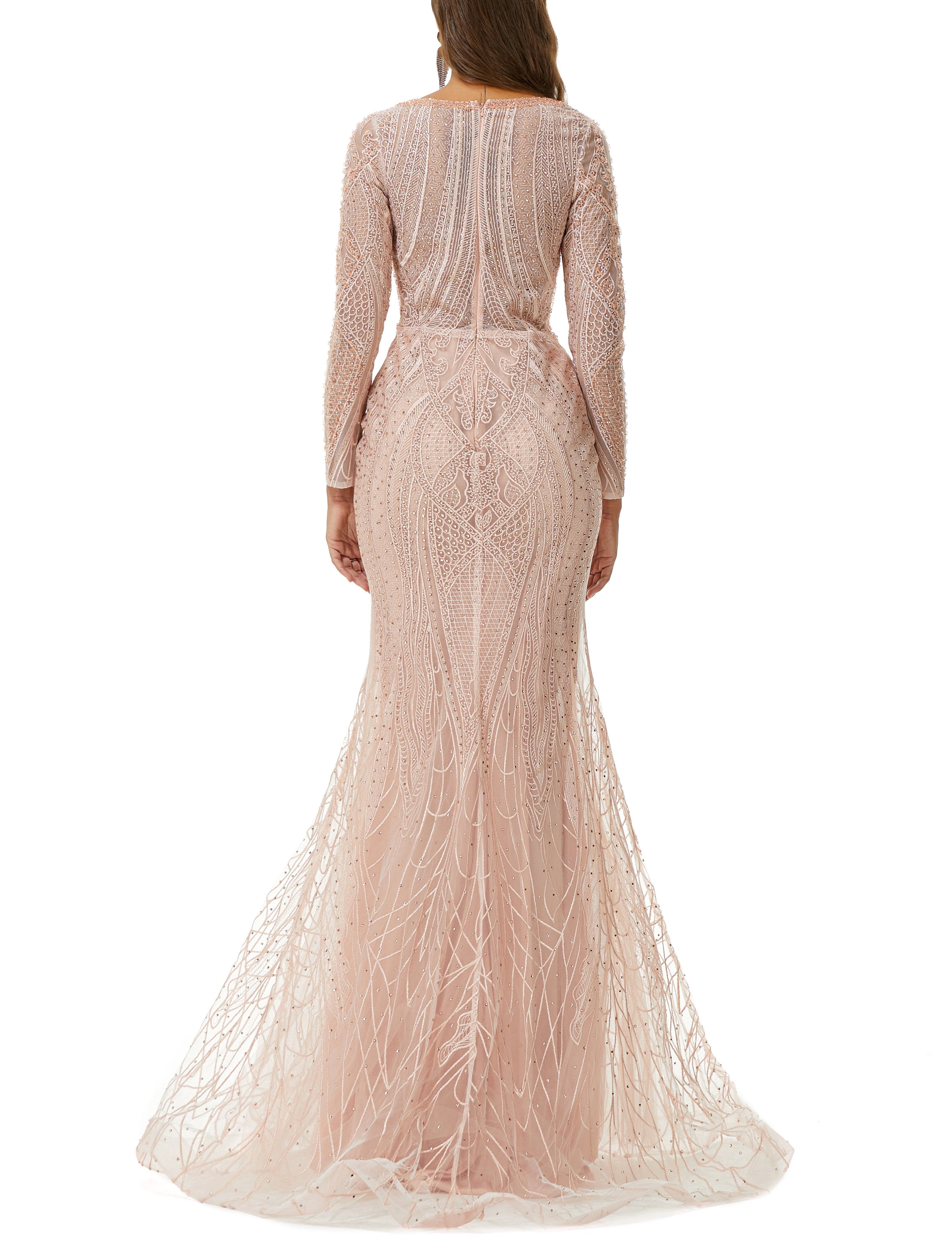 ombreprom Design | Sparkle Beaded Mermaid V-neck Long sleeves Prom Dresses