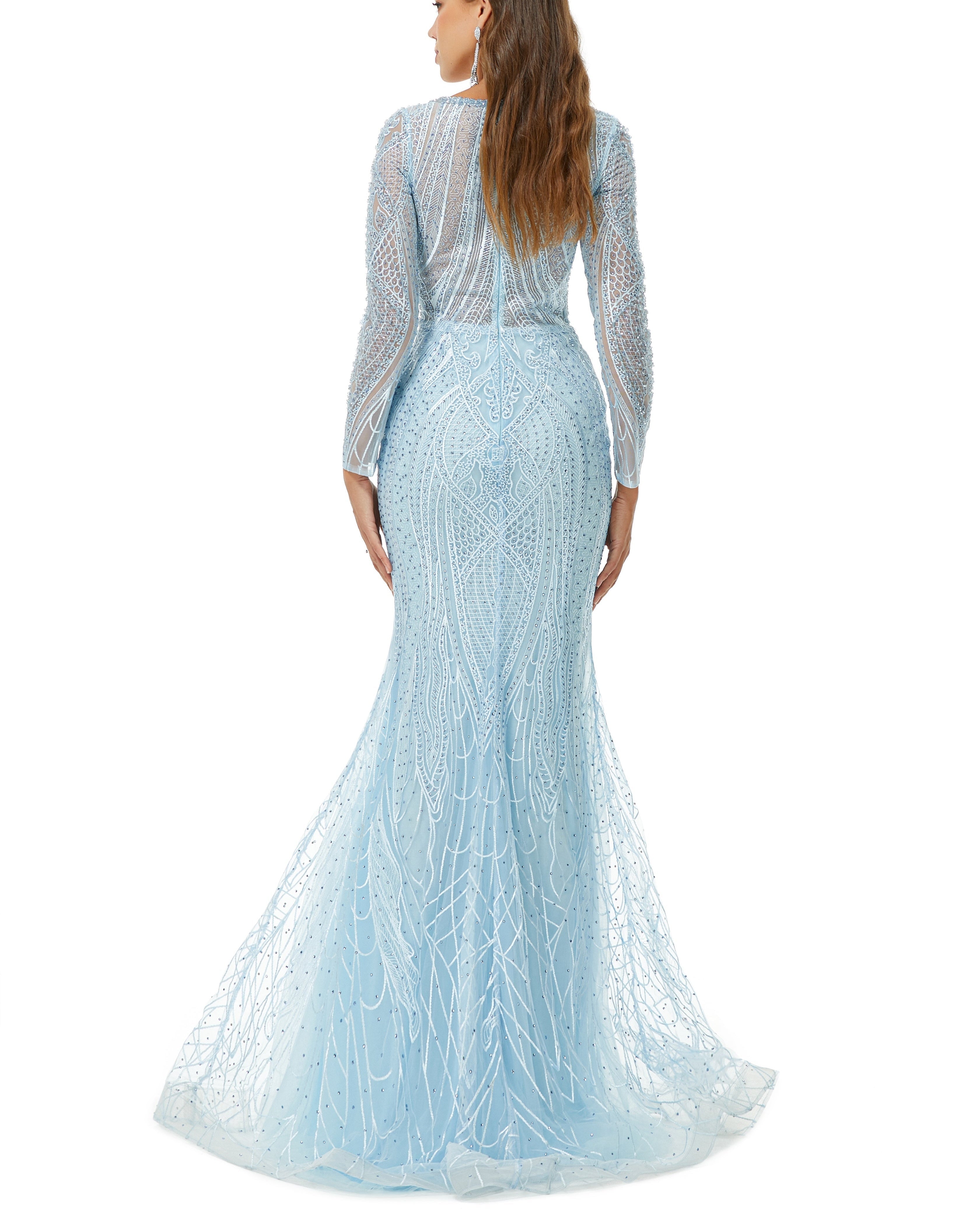 ombreprom Design | Sparkle Beaded Mermaid V-neck Long sleeves Prom Dresses