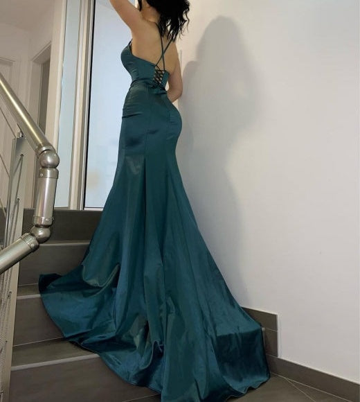 Gorgeous Dark Green V-neck Prom Dresses Long Mermaid