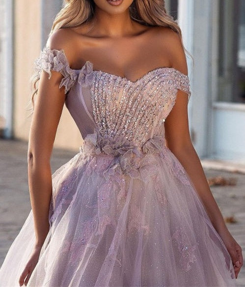 Charming Off-the-shoulder Tulle Prom Dress With Beads
