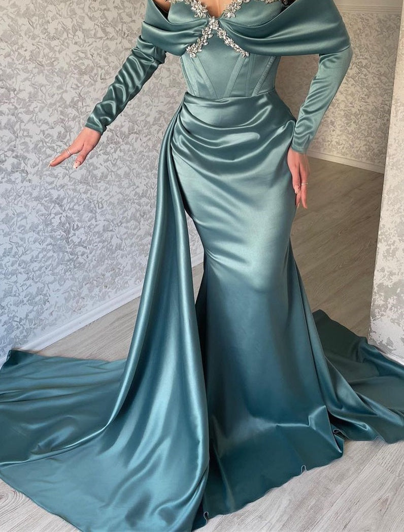 Modern Off-the-shoulder Long Sleeves  Prom Dresses Mermaid Long With