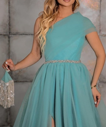 Fabulous One Shoulder Sleeveless Long Prom Dress Ribbons