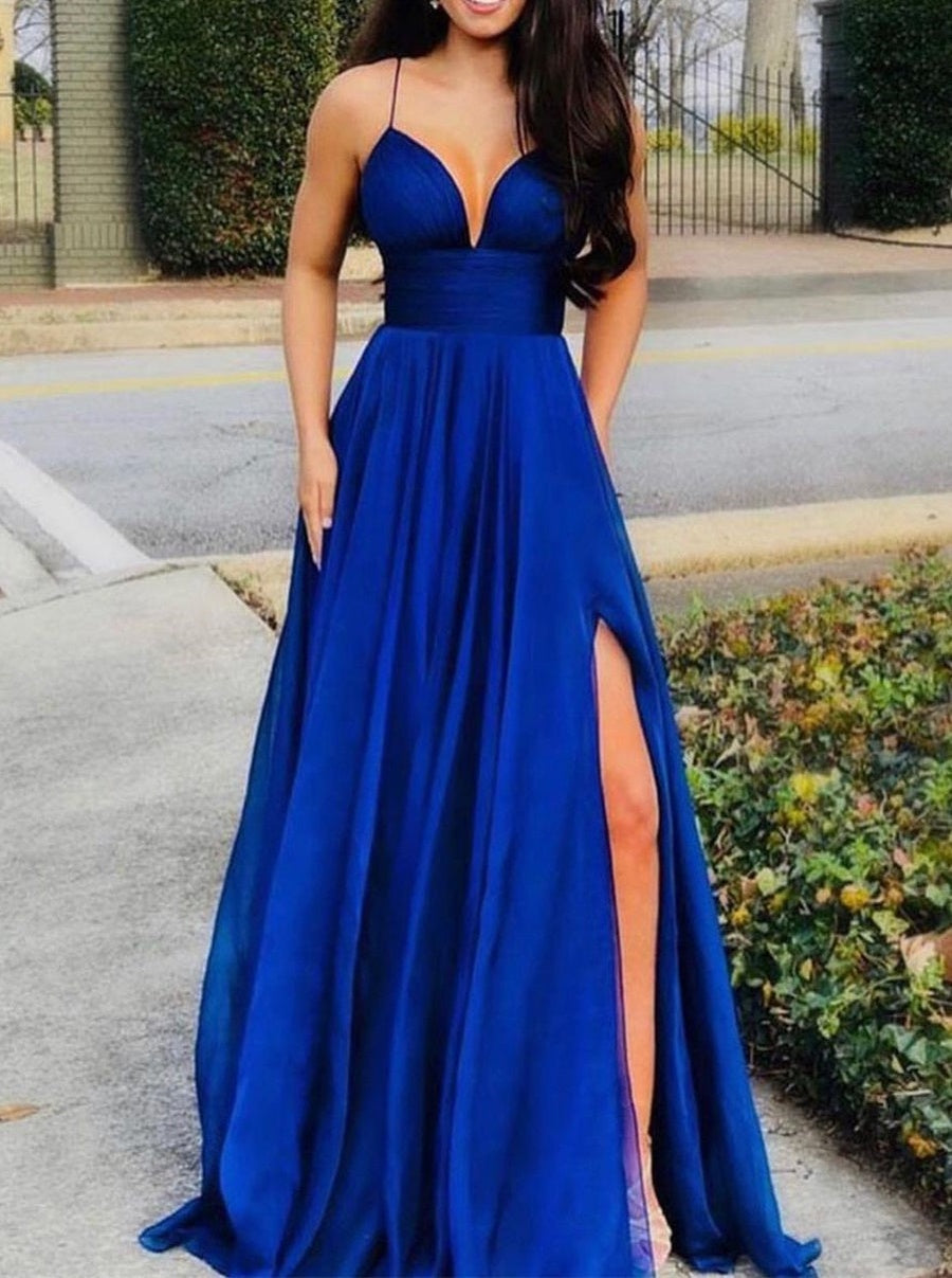 Classic Sleeveless A Line Prom Dresses Long Slit Online