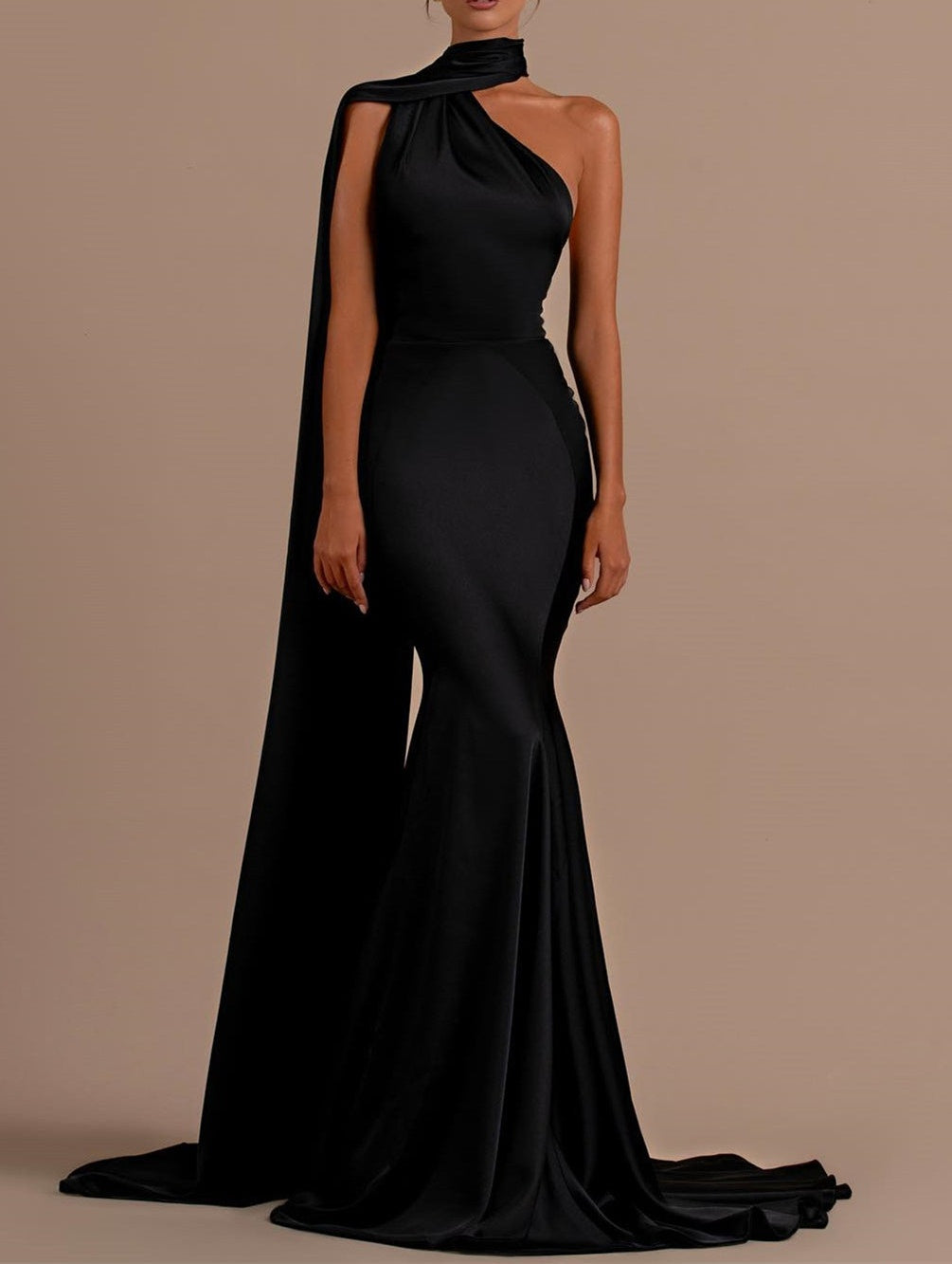 Black High Neck Mermaid Prom Dress with Open Back